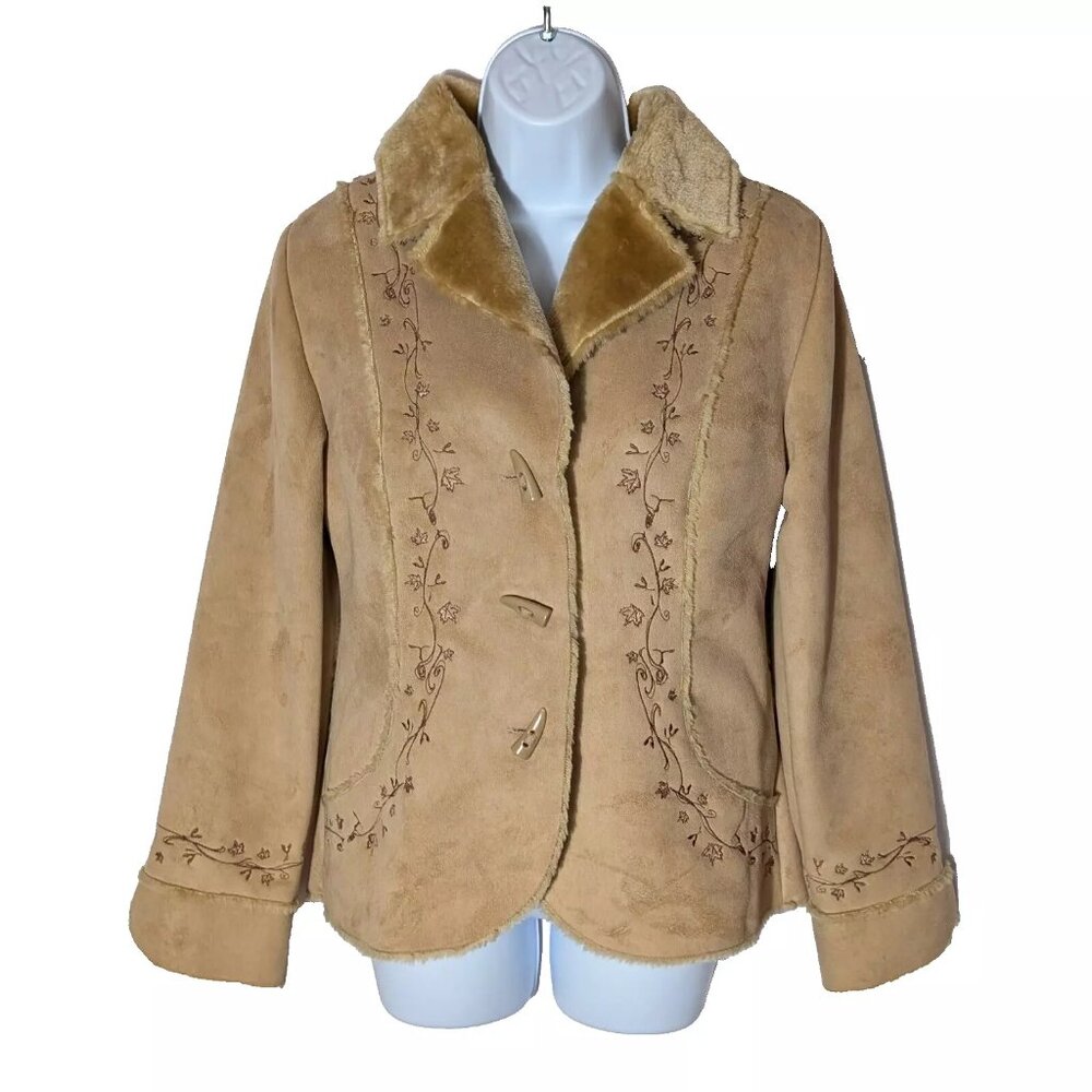 ARSENO CANADA Faux SUEDE & FUR jacket Sz S EMBROIDERIES TOOTH-LIKE buttons A GEM